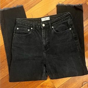 MNG black jeans with fringe at the bottom. Size 6. Straight leg